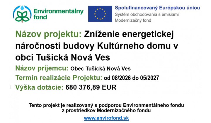 Zníženie energetickej náročnosti budovy Kultúrneho domu v obci Tušická Nová Ves